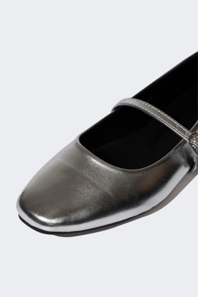 FEMME Gris Ballerines en Simili-Cuir à semelles plates pour Femme