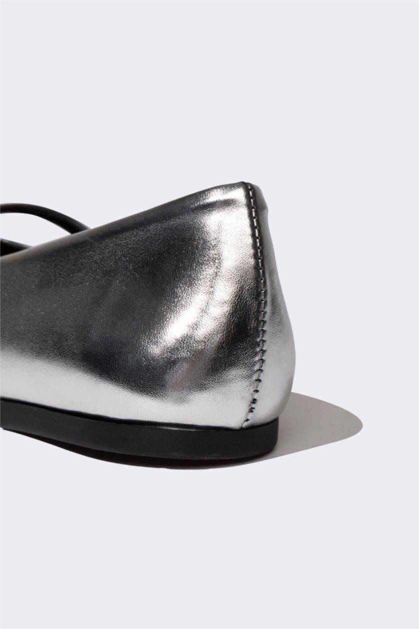 FEMME Gris Ballerines en Simili-Cuir à semelles plates pour Femme