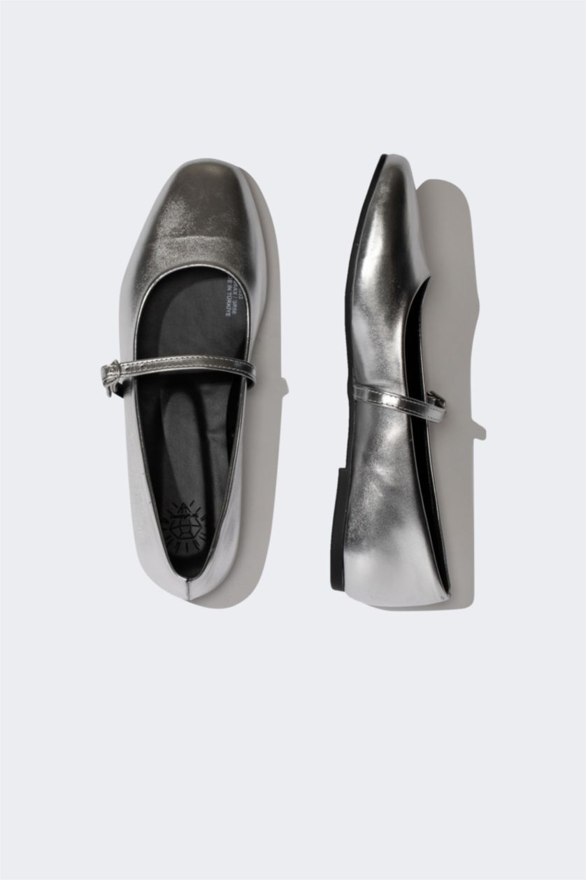 FEMME Gris Ballerines en Simili-Cuir à semelles plates pour Femme