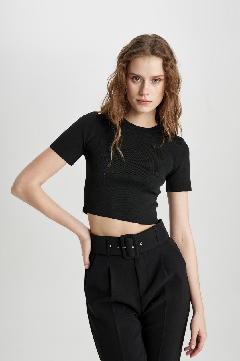 نساء أسود بلوز صوف سليم فيت بياخة مستديرة