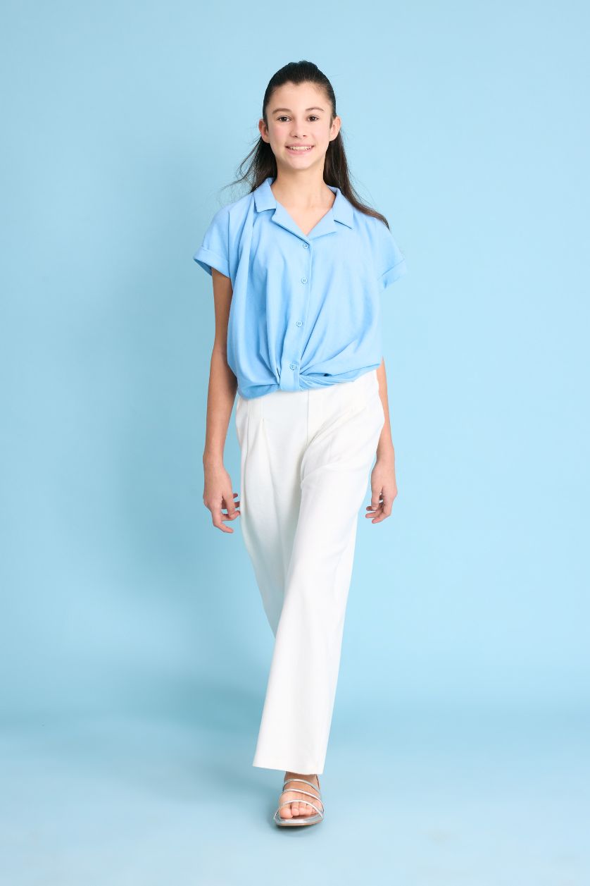 بنات أزرق قميص كروب بناتي قطن نص ردن