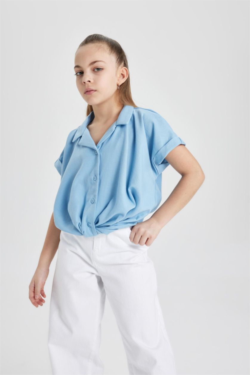 بنات أزرق قميص كروب بناتي قطن نص ردن