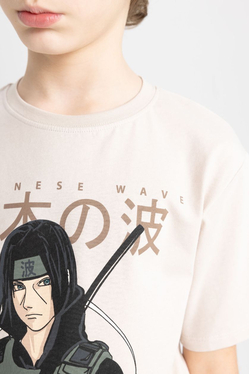 Erkek Çocuk - Genç Erkek Bej Bisiklet Yaka Baskılı Kısa Kollu Tişört Erkek Çocuk