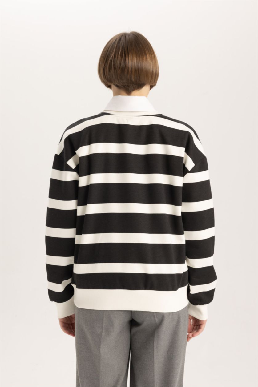 Kadın Siyah Relax Fıt Kalın Kumaş Sweatshirt