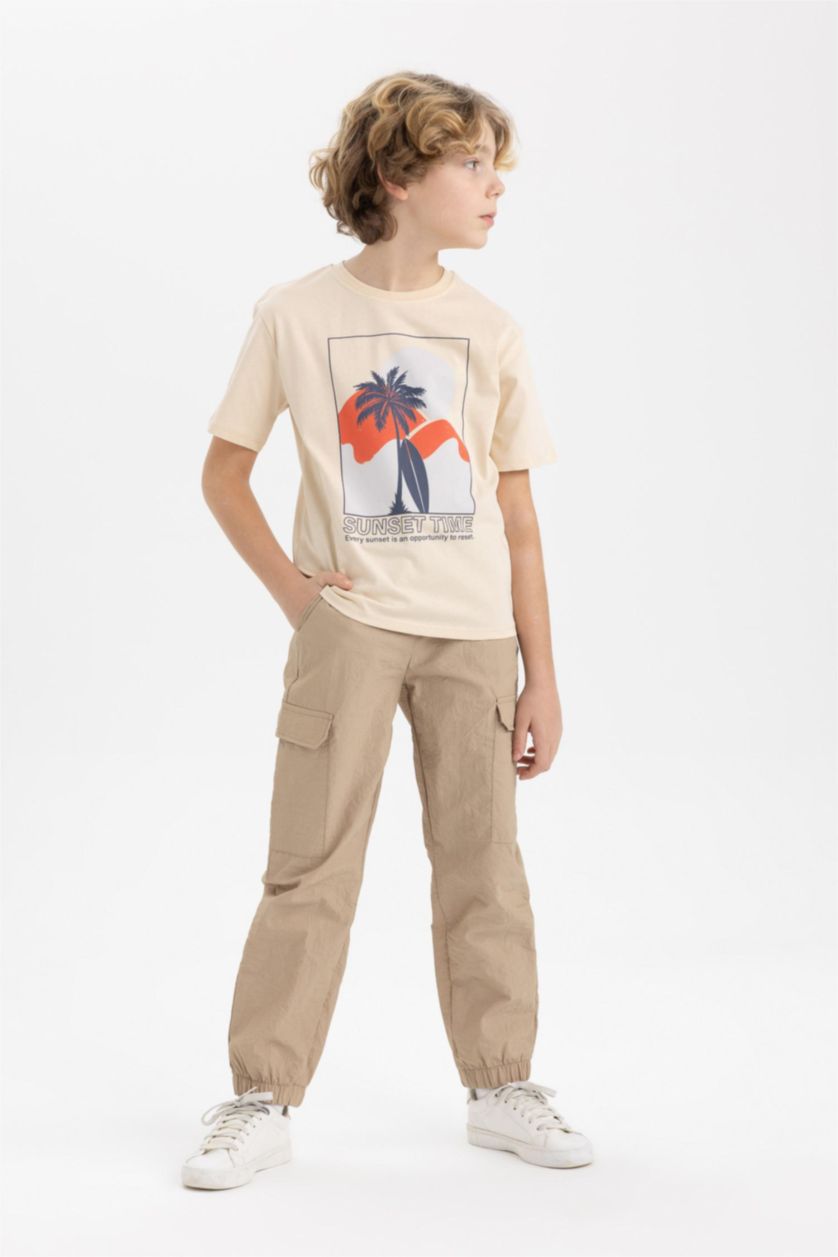 GARÇONS Beige T-Shirt Imprimé à Manches Courtes Col Rond pour Garçon