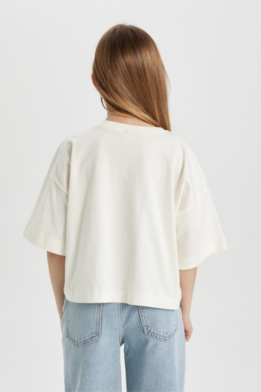 GIRLS & TEENS White Girl Crew Neck Printed Crop Short Sleeve T-Shirt