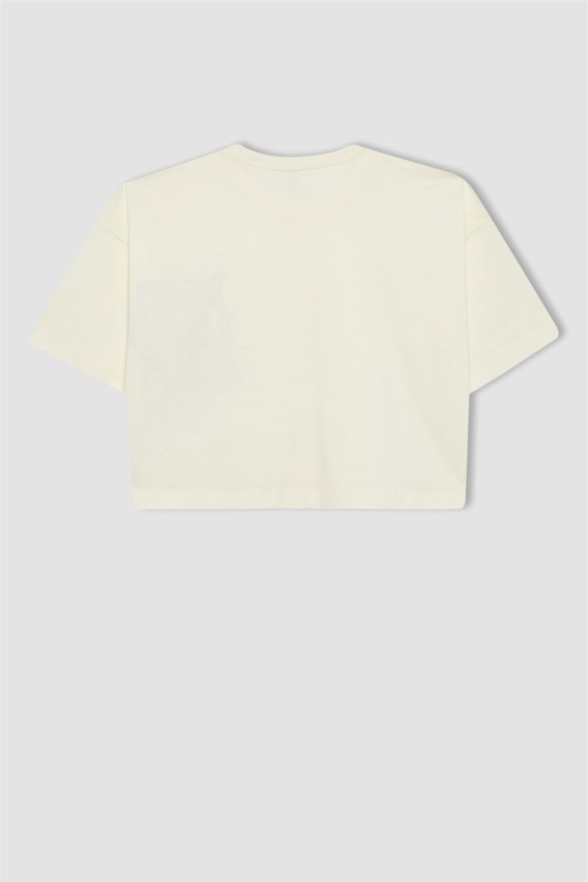 GIRLS & TEENS White Girl Crew Neck Printed Crop Short Sleeve T-Shirt