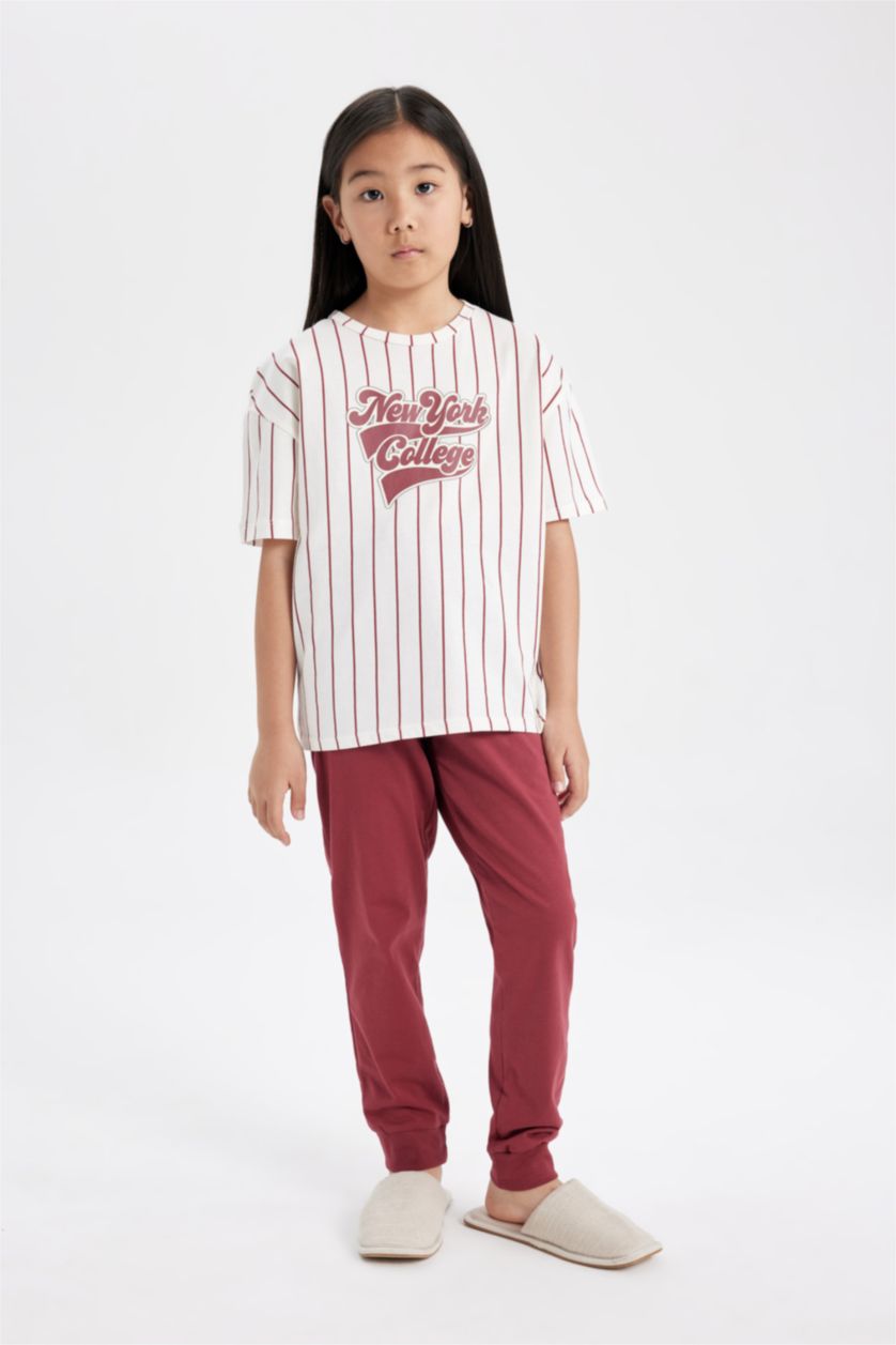 GIRLS & TEENS Ecru Girl Striped Short Sleeve 2 Piece Pajama Set