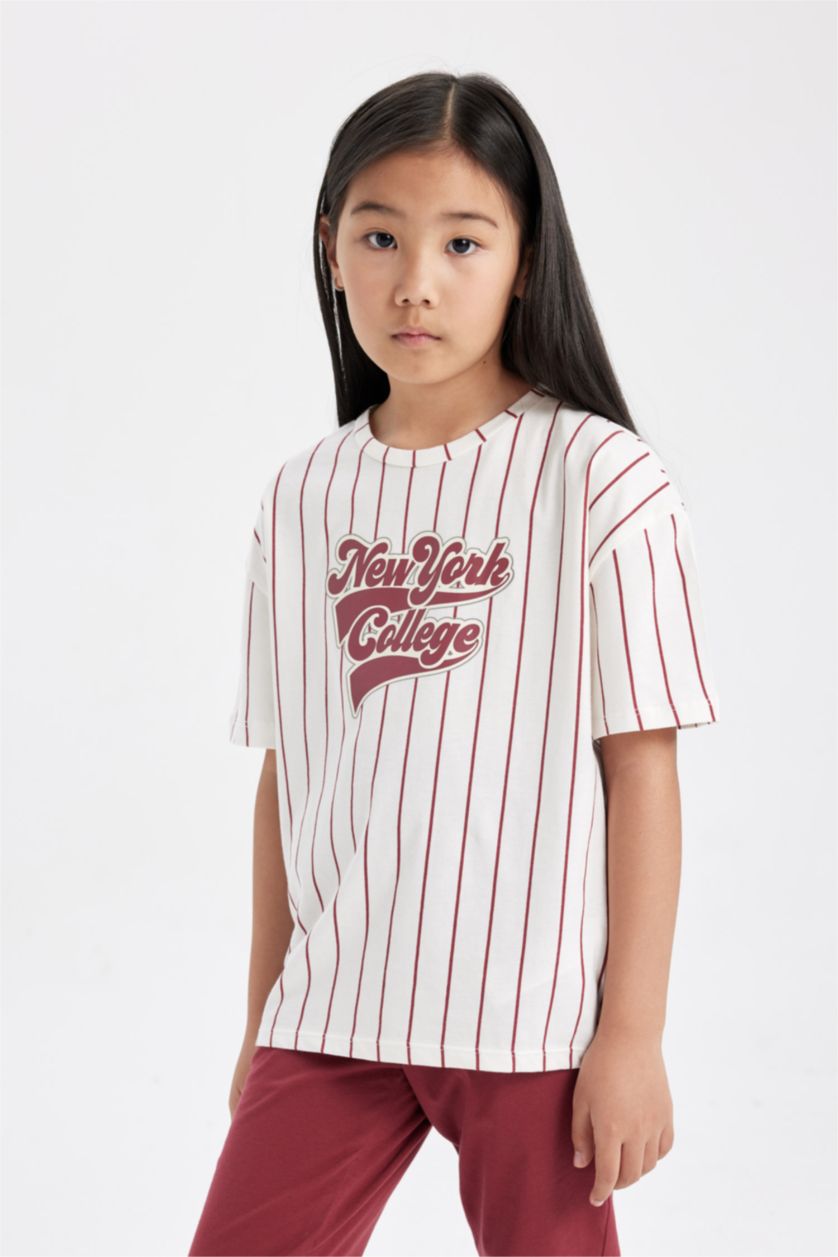 GIRLS & TEENS Ecru Girl Striped Short Sleeve 2 Piece Pajama Set