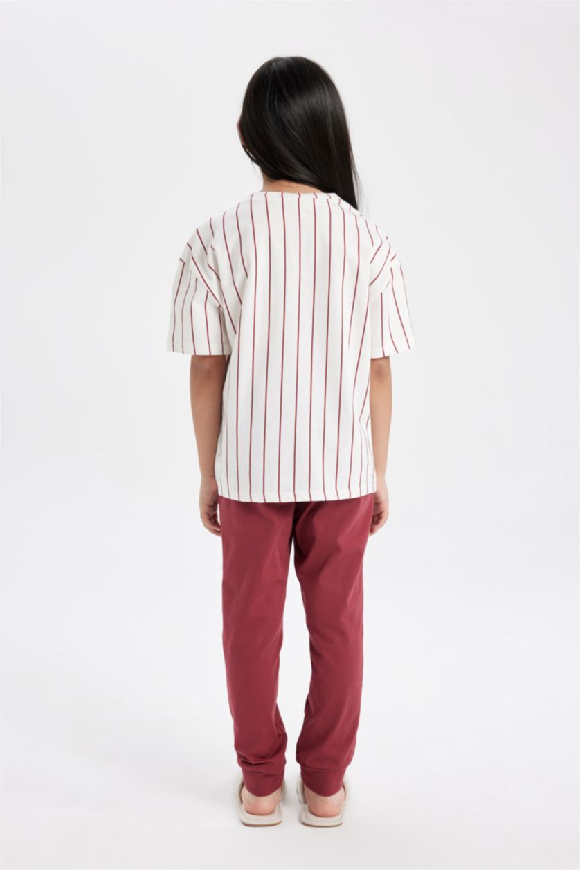 GIRLS & TEENS Ecru Girl Striped Short Sleeve 2 Piece Pajama Set