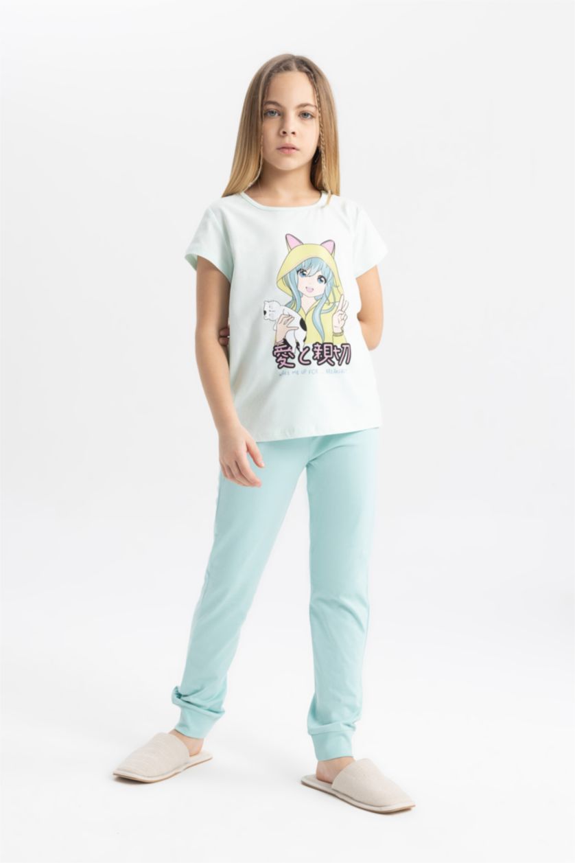 GIRLS & TEENS Aqua Girl Printed 2 Piece Pajama Set