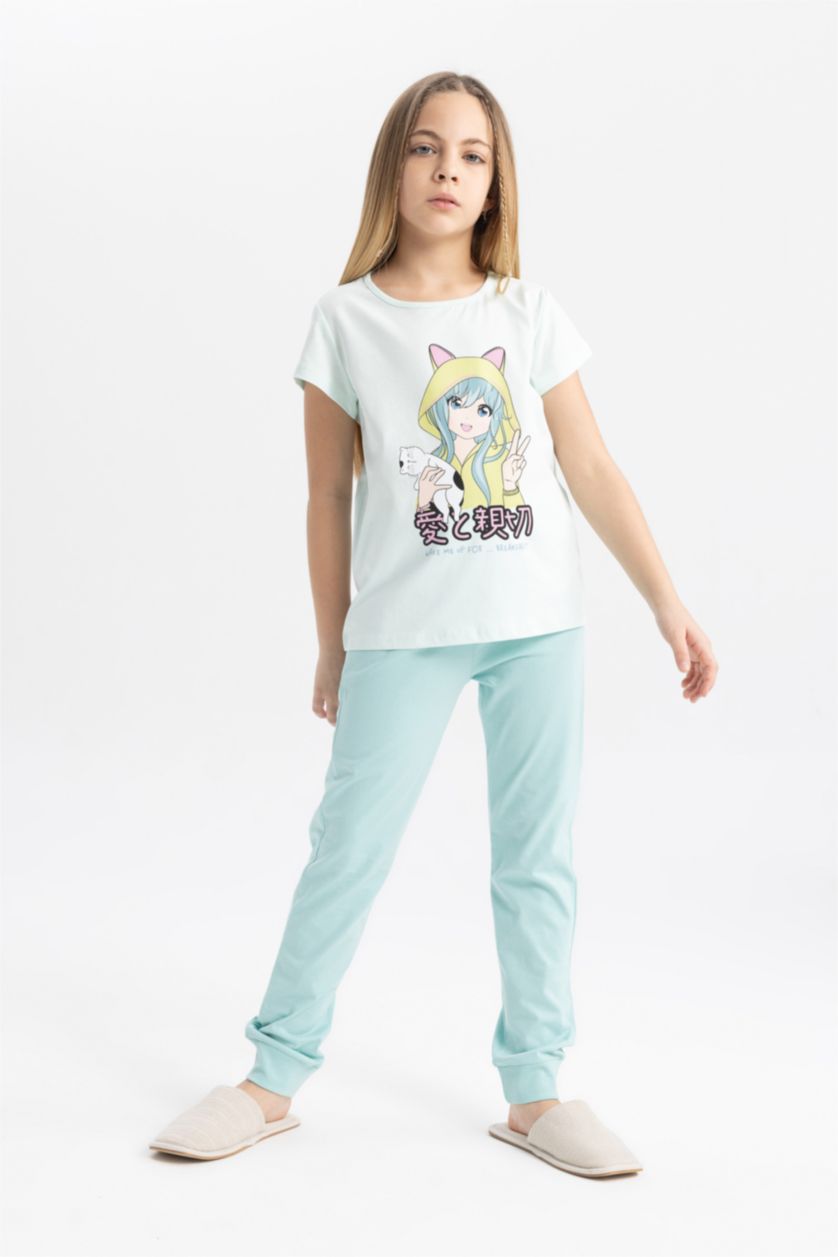 GIRLS & TEENS Aqua Girl Printed 2 Piece Pajama Set