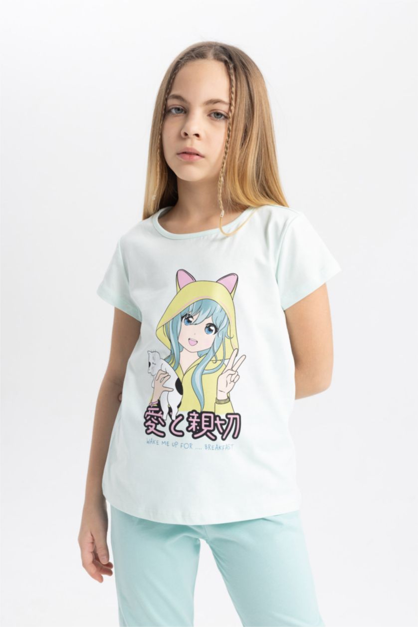 GIRLS & TEENS Aqua Girl Printed 2 Piece Pajama Set