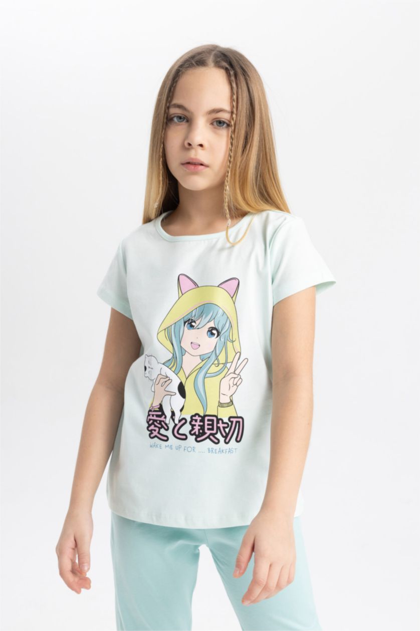 GIRLS & TEENS Aqua Girl Printed 2 Piece Pajama Set