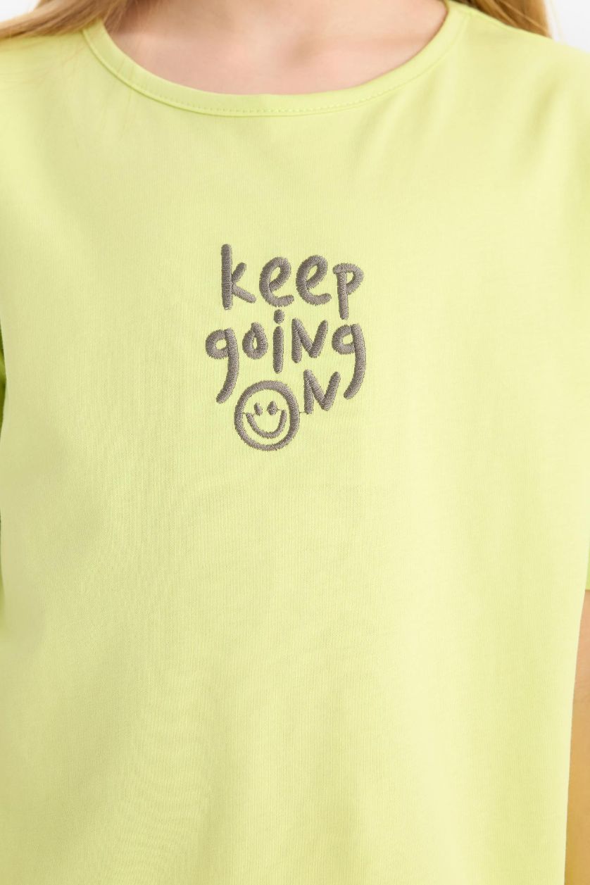 بناتي أخضر فاتح طقم بيجاما بناتي مطرز قصة عادية - قطعتين