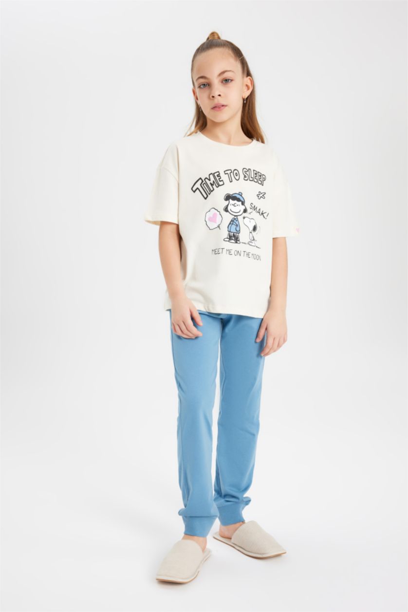 FILLES Écru Ensemble Pyjama à Manches Courtes Snoopy pour Fille