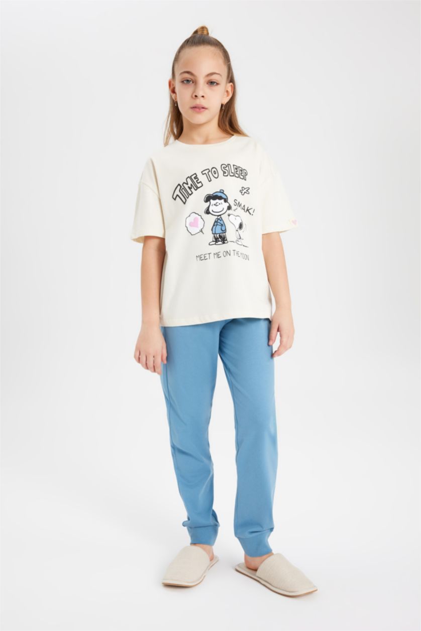 FILLES Écru Ensemble Pyjama à Manches Courtes Snoopy pour Fille
