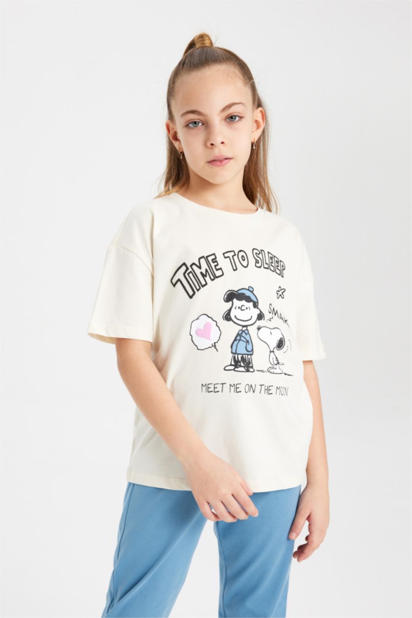 FILLES Écru Ensemble Pyjama à Manches Courtes Snoopy pour Fille