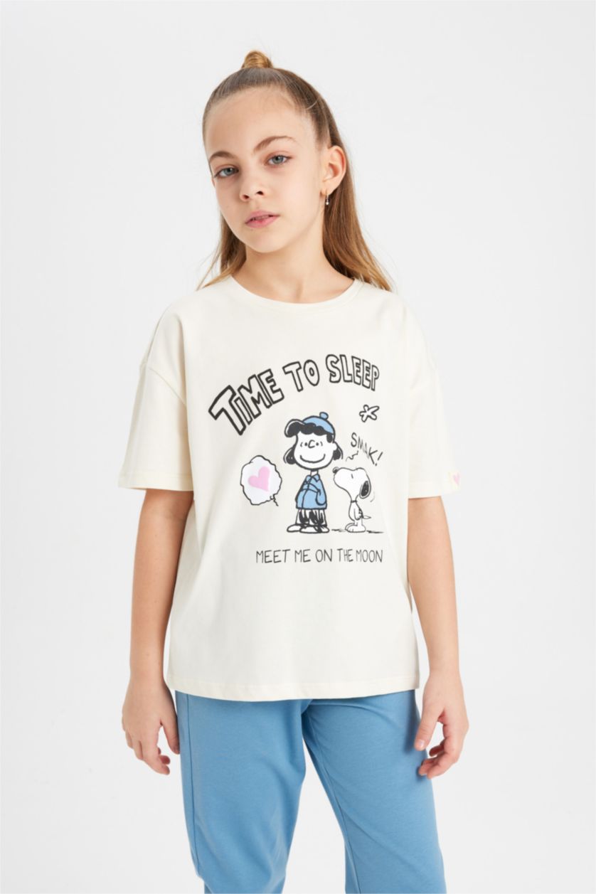 FILLES Écru Ensemble Pyjama à Manches Courtes Snoopy pour Fille
