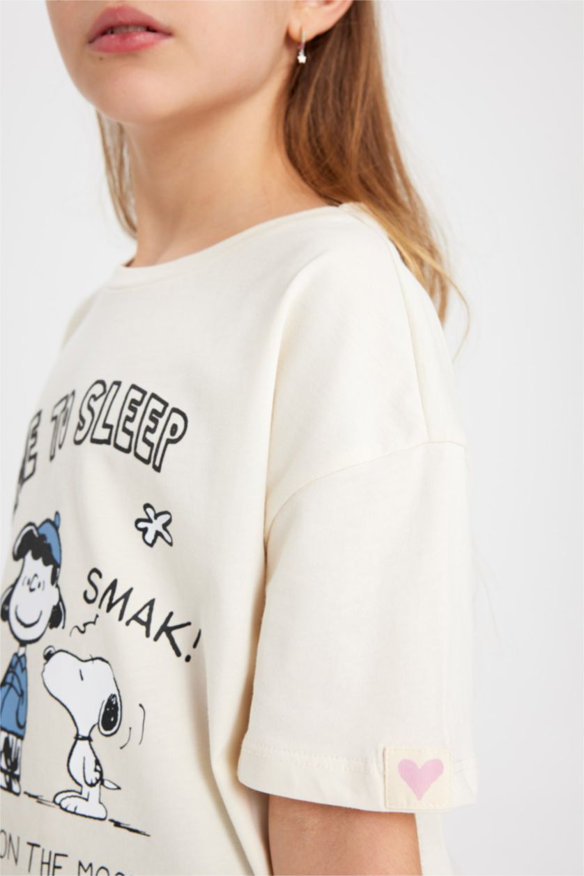 FILLES Écru Ensemble Pyjama à Manches Courtes Snoopy pour Fille