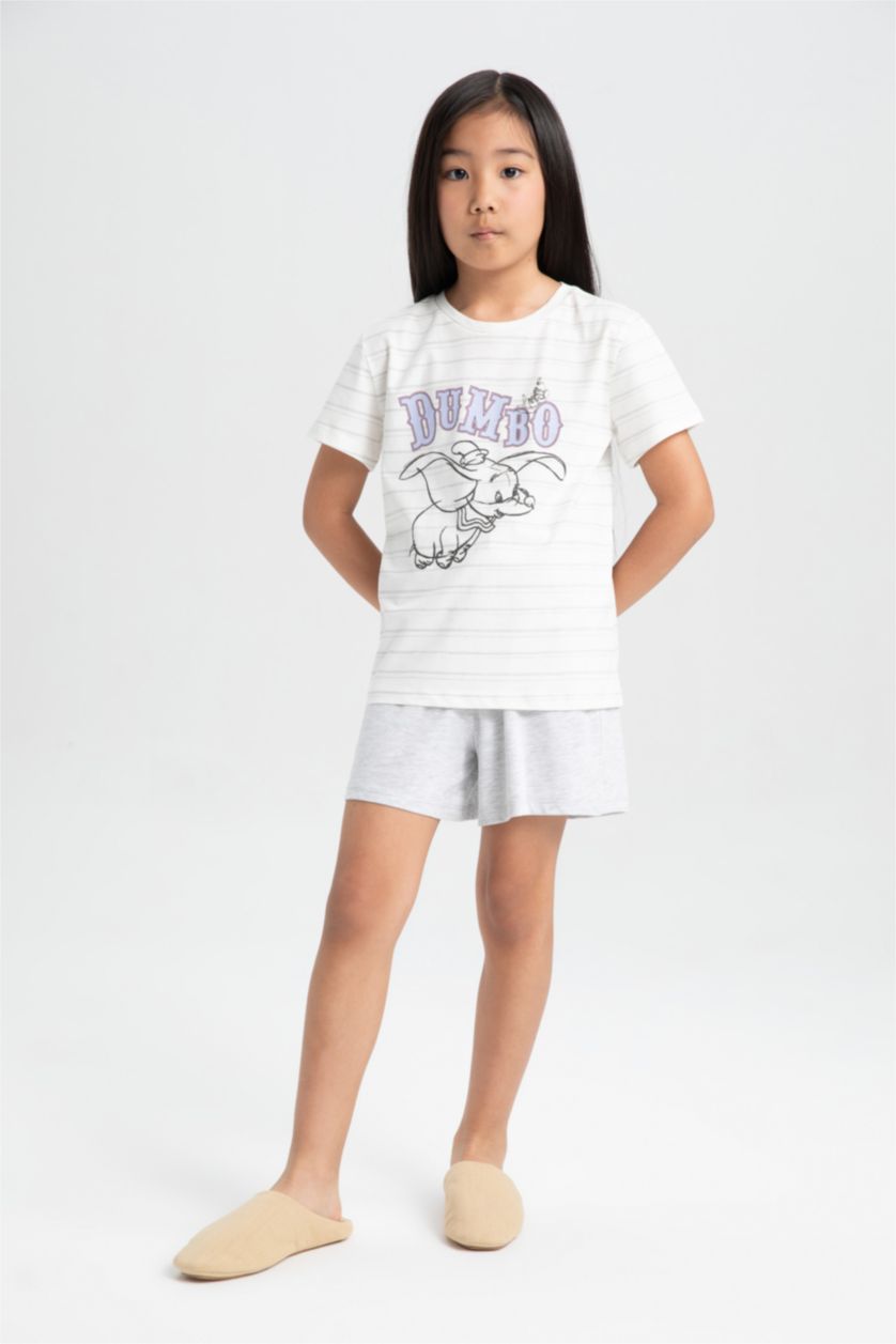 Kız Çocuk - Genç Kız Ekru Kız Çocuk Disney Dumbo Pijama Takımı Kısa Kollu Üst Şort