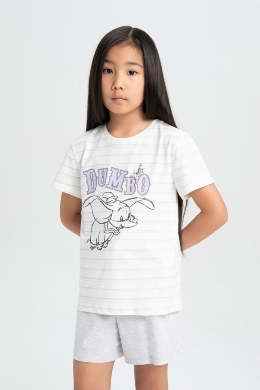 Kız Çocuk - Genç Kız Ekru Kız Çocuk Disney Dumbo Pijama Takımı Kısa Kollu Üst Şort