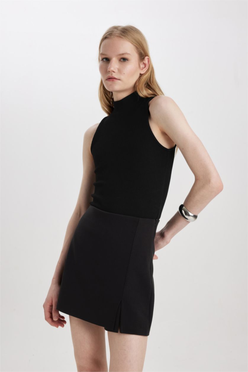 نساء أسود كروب توب مضلع سليم فيت برقبة عالية