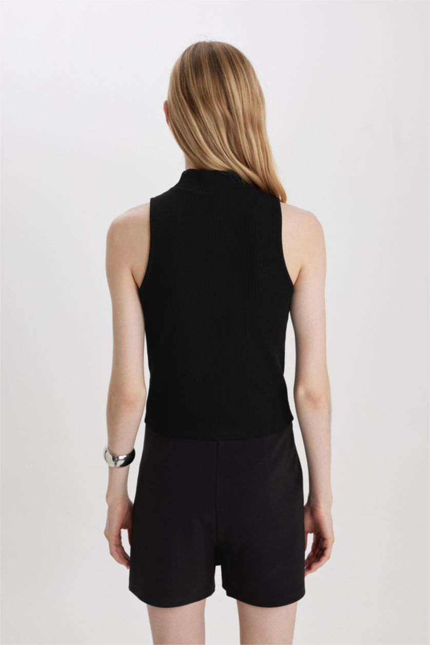 نساء أسود كروب توب مضلع سليم فيت برقبة عالية