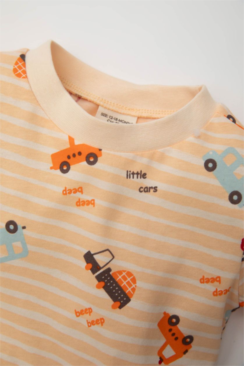 BABY BOY Salmon Baby Boy Vehicle Patterned Cotton 2 Piece Pajama Set