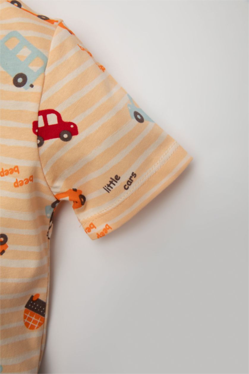BABY BOY Salmon Baby Boy Vehicle Patterned Cotton 2 Piece Pajama Set