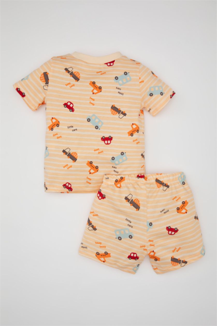 BABY BOY Salmon Baby Boy Vehicle Patterned Cotton 2 Piece Pajama Set