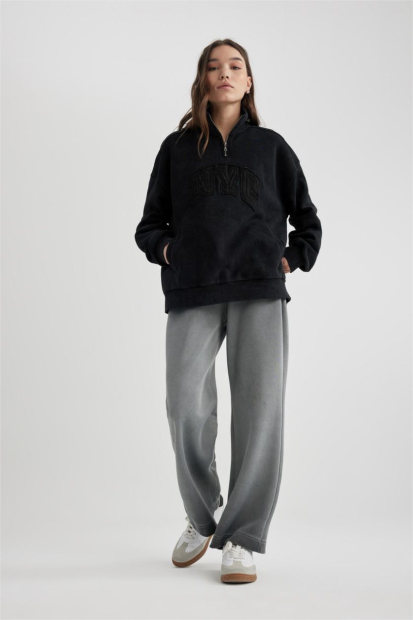 WOMAN Black Oversize Fit Thick Sweatshirt Fabric Sweatshirt