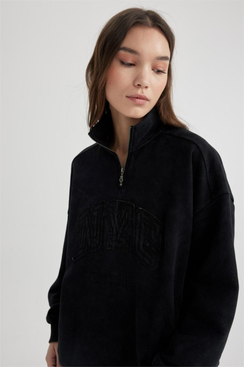 WOMAN Black Oversize Fit Thick Sweatshirt Fabric Sweatshirt