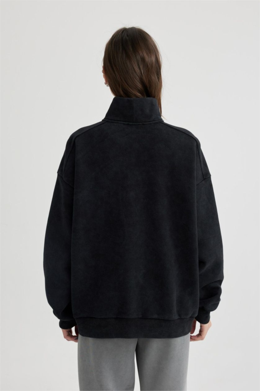 WOMAN Black Oversize Fit Thick Sweatshirt Fabric Sweatshirt