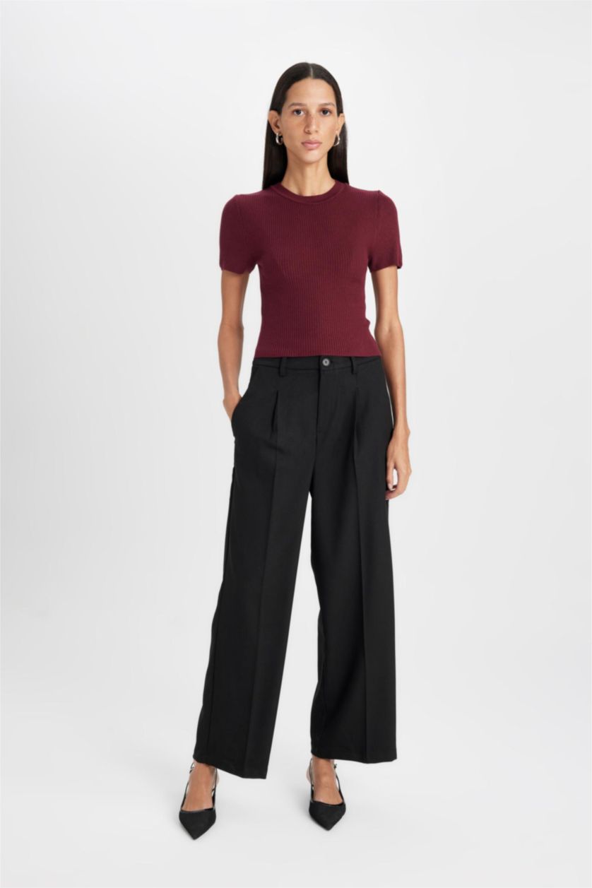 WOMAN Black Wide Leg Pocketed High Waist Basic Classic Black Trousers