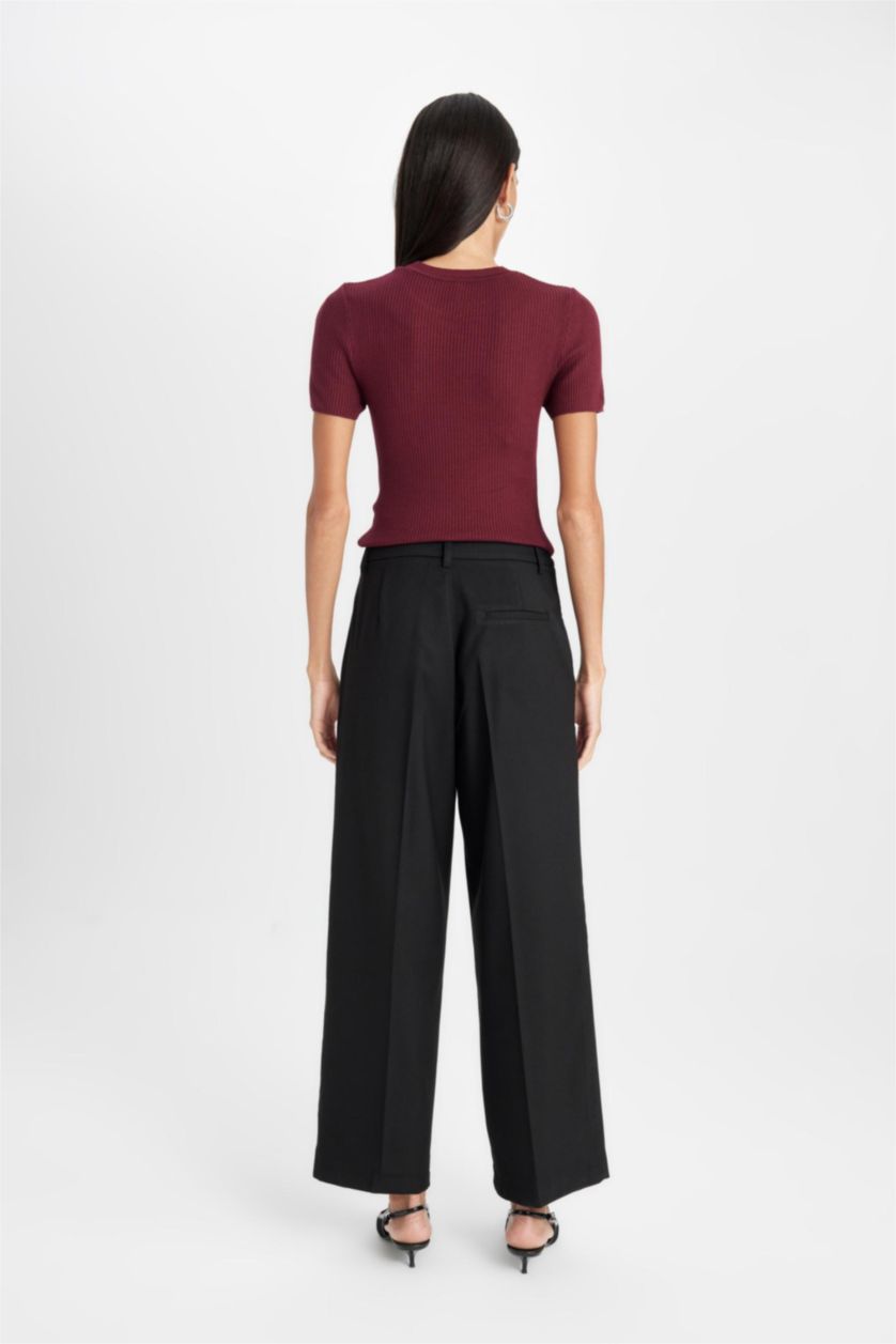 WOMAN Black Wide Leg Pocketed High Waist Basic Classic Black Trousers