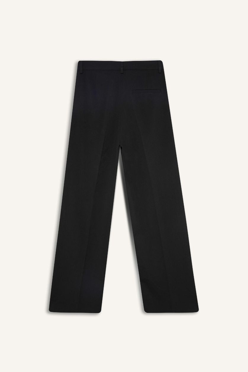 Kadın Siyah Wide Leg Pensli Klasik Palazzo Pantolon Basıc Uzun Boy Yüksek Bel Cepli