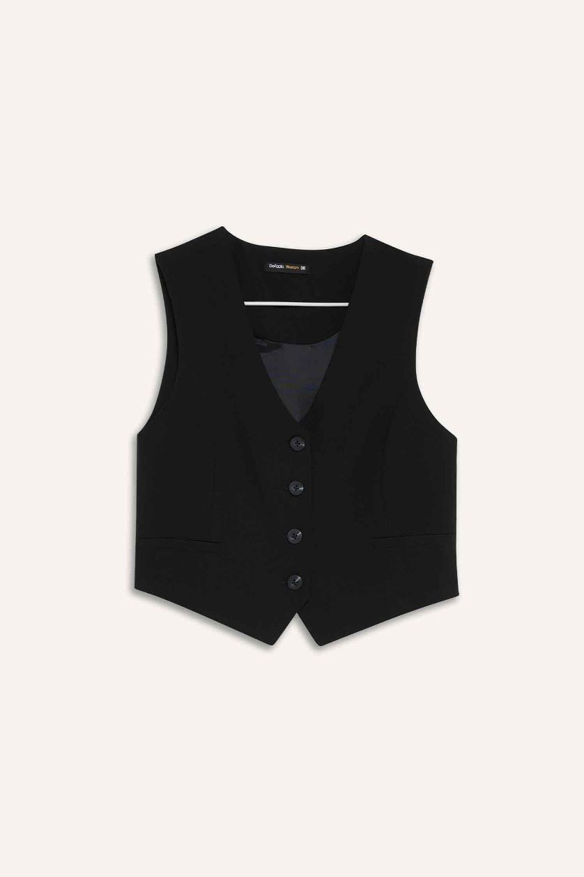Woman Black V-Neck Vest
