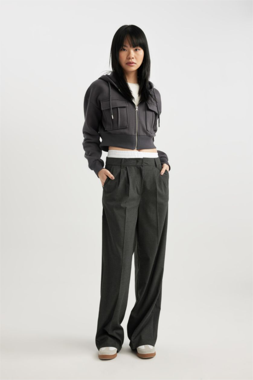 WOMAN Anthracite Loose Fit Thick Sweatshirt Fabric Cardigan