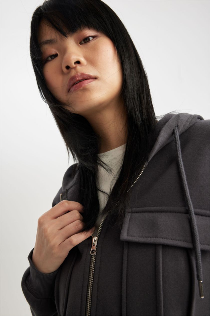 WOMAN Anthracite Loose Fit Thick Sweatshirt Fabric Cardigan