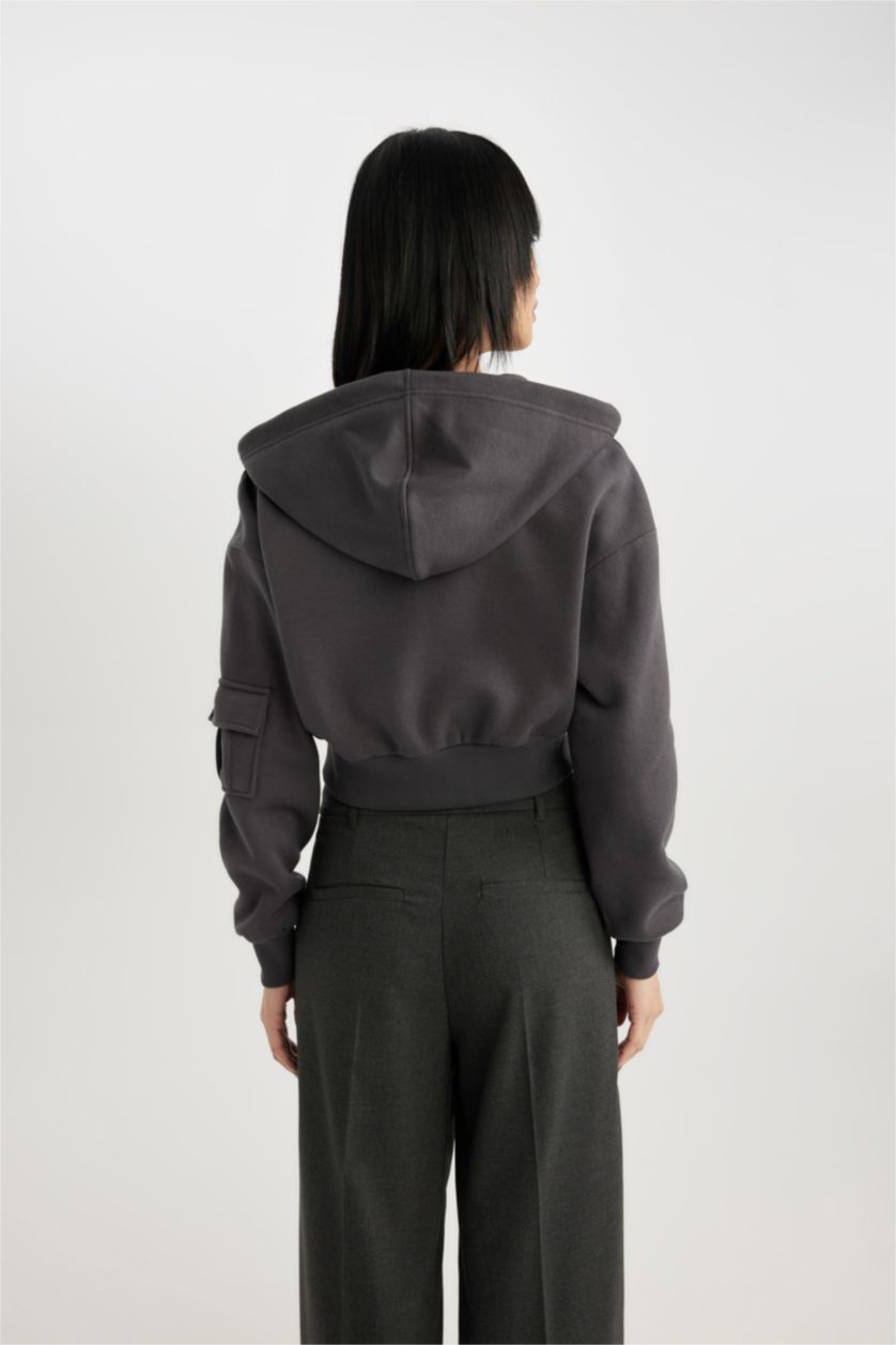 WOMAN Anthracite Loose Fit Thick Sweatshirt Fabric Cardigan