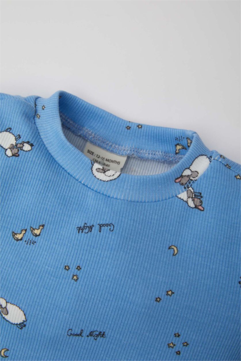 BABY GIRL Blue 2 piece Regular Fit Crew Neck Animal Knitted Pyjamas