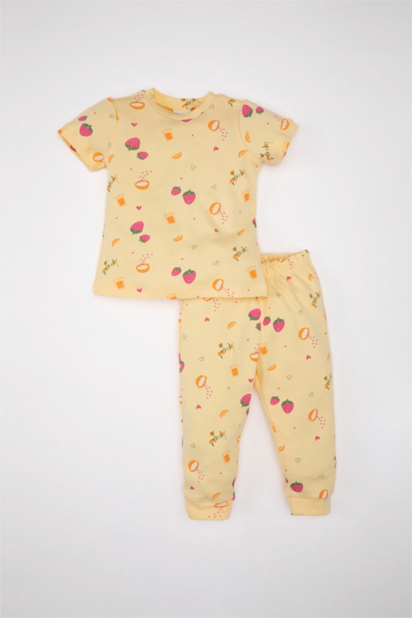 BABY GIRL Light Yellow Baby Girl Patterned 2 Piece Pajama Set