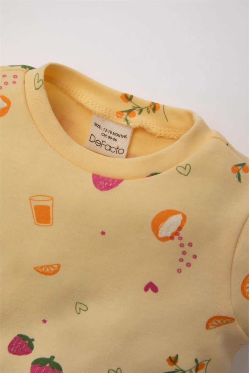 BABY GIRL Light Yellow Baby Girl Patterned 2 Piece Pajama Set