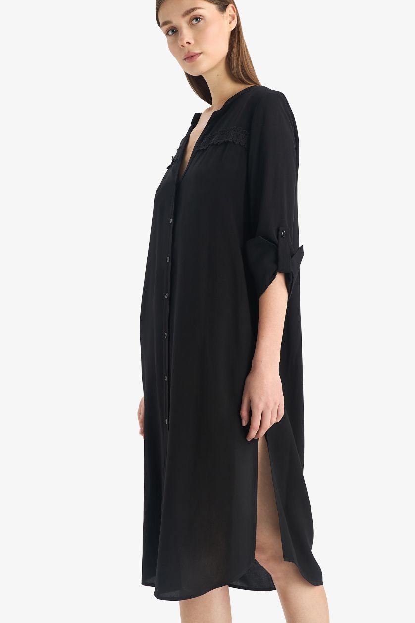 Kadın Siyah Regular Fit Baskılı Plaj Elbisesi