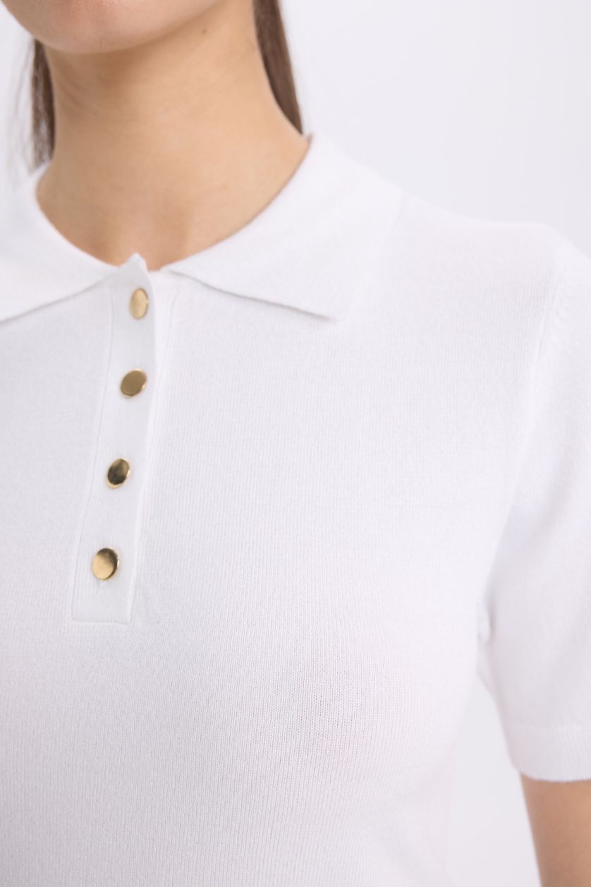 Әйелдерге экру ұзын бұлшықет пішімі поло жаға Пулловер