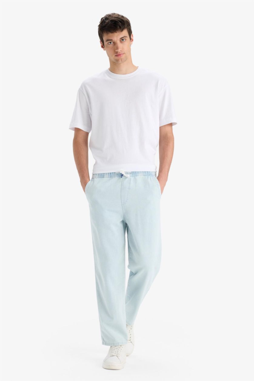 MAN Ice Blue Cotton Normal Waist Wide Leg Summer Jeans