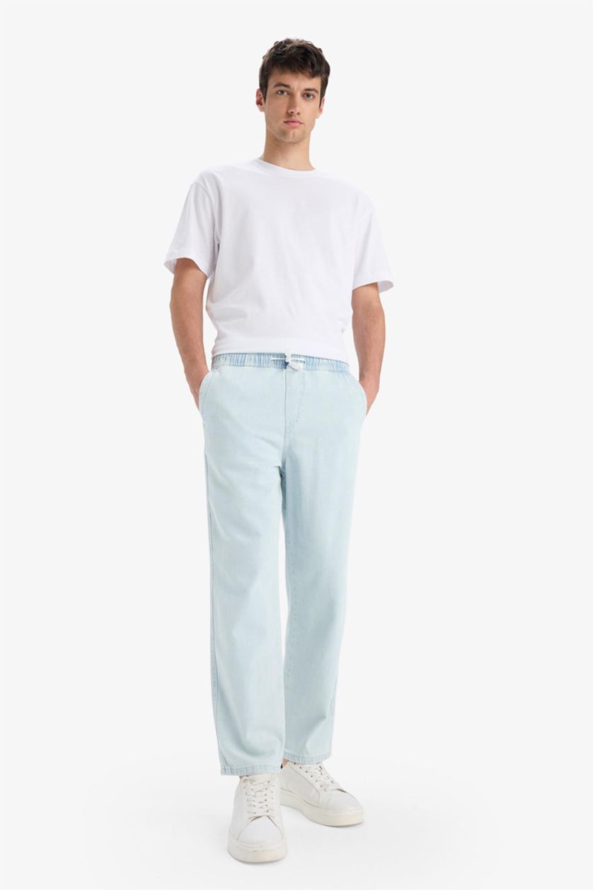 MAN Ice Blue Cotton Normal Waist Wide Leg Summer Jeans