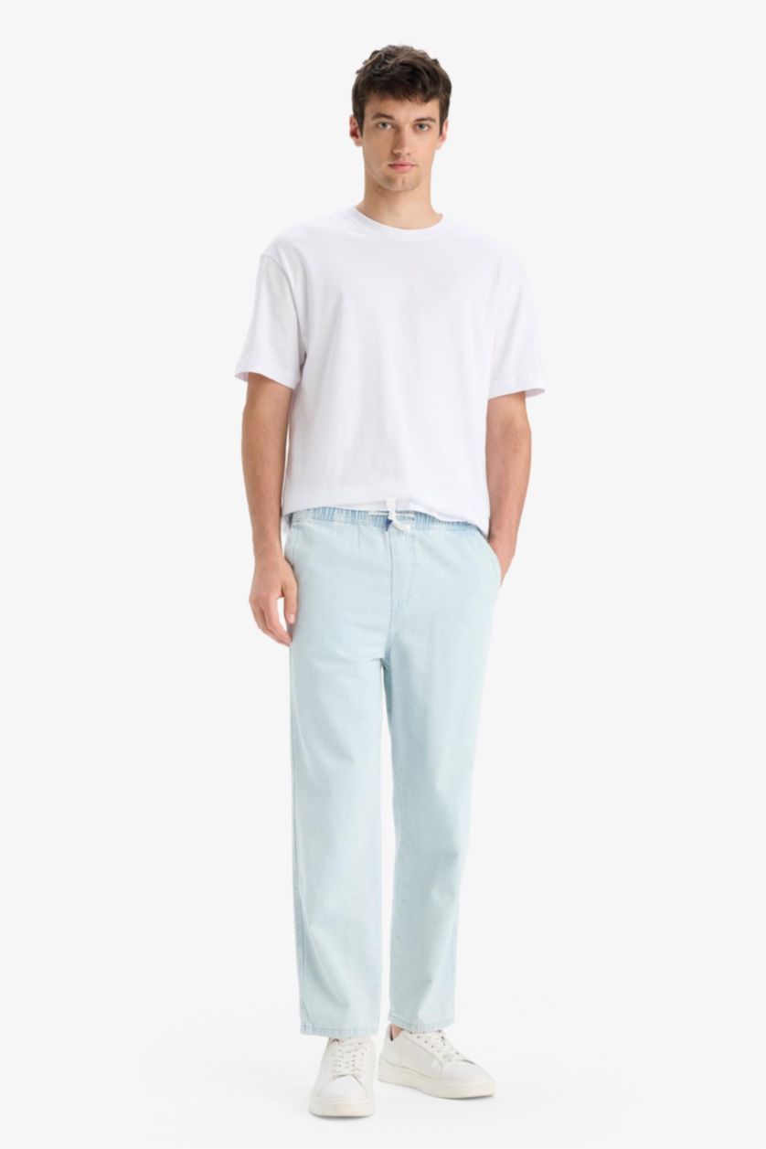 MAN Ice Blue Cotton Normal Waist Wide Leg Summer Jeans