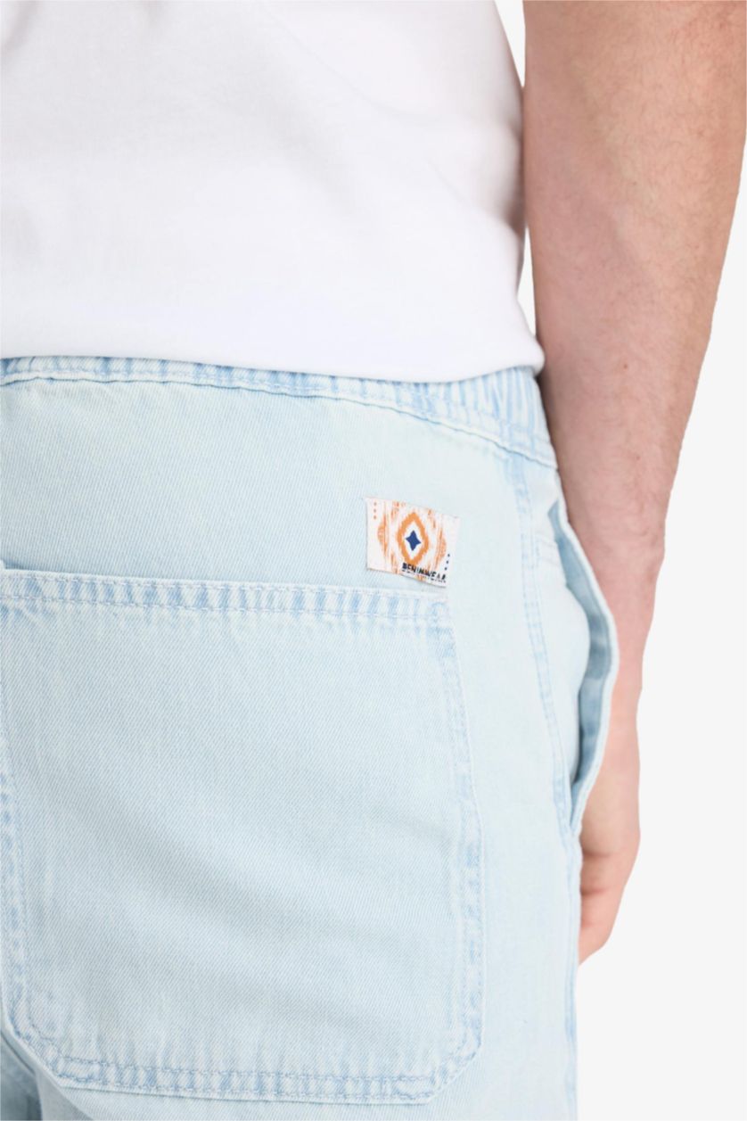 MAN Ice Blue Cotton Normal Waist Wide Leg Summer Jeans
